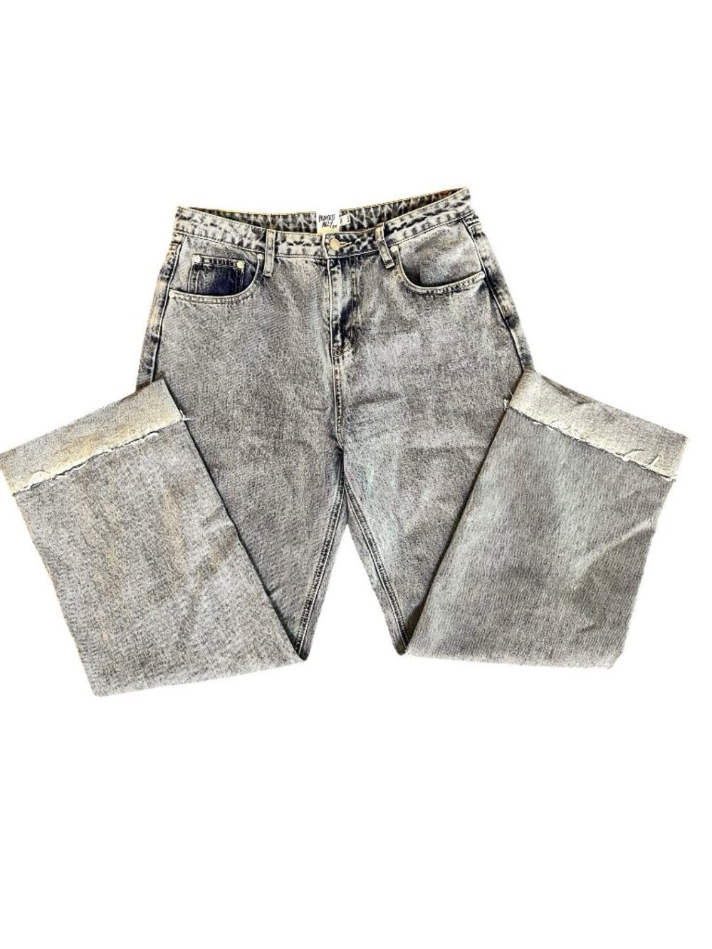 Princess Polly XX Light Wash Wide Leg Cropped Jeans Raw Hem Blue Denim US 8